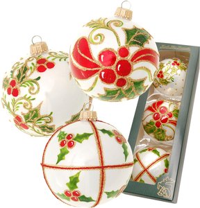 Krebs Glas Lauscha Weihnachtsbaumkugel "Stechpalme, mundgeblasen und handbemalt", (Set, 3 St.), Weihnachtsdeko, Christbaumschmuck, Christbaumkugeln aus Glas