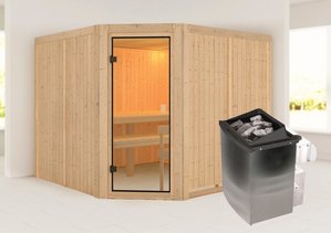 Karibu Sauna "Ysla(Eckeinstieg)", inklusive Ofenschutzgitter und Tür