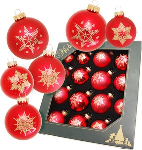 Krebs Glas Lauscha Weihnachtsbaumkugel "Schneeflocke rot", (Set, 16 St.), Weihnachtsdeko, Christbaumschmuck, Christbaumkugeln aus Glas