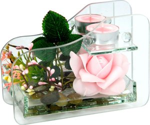 I.GE.A. Kunstpflanze "Rose im Glas mit Teelicht"