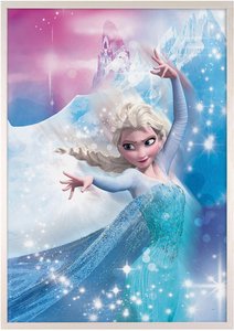 Komar Bild mit Rahmen "Bilderrahmen Holz White mit Wandbild "Frozen 2 Elsa Action" als Set"