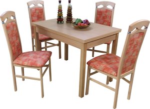 HOFMANN LIVING AND MORE Essgruppe "Anthony", (Spar-Set, 5 tlg., 1 Tisch, 4 Stühle), Stuhlgestell und Tischbeine aus Massivholz, Tisch mit 2 Ansteckplatten
