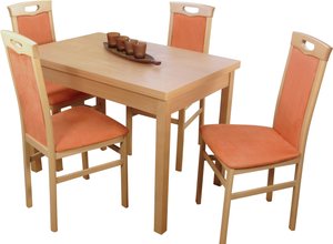 HOFMANN LIVING AND MORE Essgruppe "Carla", (Spar-Set, 5 tlg., 1 Tisch, 4 Stühle), Stuhlgestell und Tischbeine aus Massivholz, Tisch mit 2 Ansteckplatten