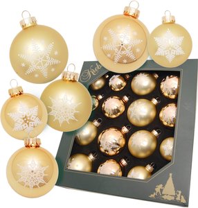 Krebs Glas Lauscha Weihnachtsbaumkugel "Schneeflocke goldfarben", (Set, 16 St.), Weihnachtsdeko, Christbaumschmuck, Christbaumkugeln aus Glas