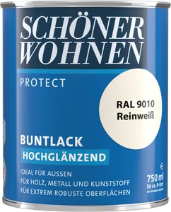SCHÖNER WOHNEN FARBE Lack "Protect Buntlack", 750 ml, reinweiß RAL 9010, hochglänzend, ideal für außen