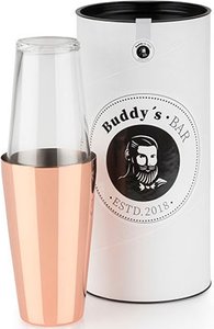 Buddys Cocktail Shaker "Buddy´s Bar - Boston", 700 ml Becher + 400 ml Glas, Kupfer poliert