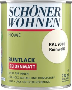 SCHÖNER WOHNEN FARBE Lack "Home Buntlack", 750 ml, reinweiß RAL 9010, für innen, 2in1-Lack