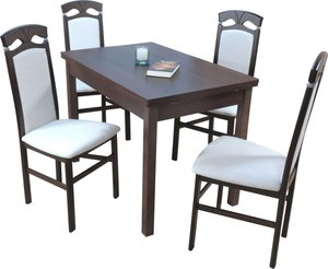 HOFMANN LIVING AND MORE Essgruppe "Anthony", (Spar-Set, 5 tlg., 1 Tisch, 4 Stühle), Stuhlgestell und Tischbeine aus Massivholz, Tisch mit 2 Ansteckplatten