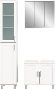 welltime Badmöbel-Set, (3 St.), bestehend aus Hochschrank, Waschbeckenunterschrank, Spiegelschrank