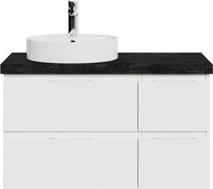 Saphir Waschtisch "Serie 4035 Keramik-Aufsatzbecken mit Unterschrank, 88 cm breit", Waschplatz mit 4 Schubladen, Griffuge, Schneeweiß Glanz