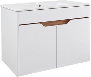 Waschtischunterschrank 80cm inkl. Waschbecken in weiß mit Eiche LIONI-147