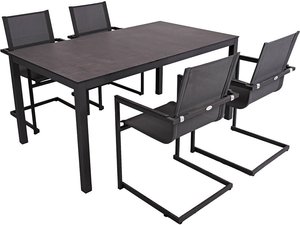 Gartenmöbel Tischgruppe 5-tlg. in anthrazit mit Freischwinger Gartenstühlen, MAINAU-120