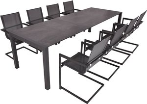 Tischgruppe 9-tlg. in anthrazit mit Freischwinger Gartenstühlen, MAINAU-120
