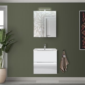 Badezimmer Waschplatz Set, 2-teilig, 60cm Waschtisch, weiß Hochglanz, AMARILLO-147-WHITE