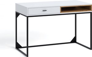 Sekretär Schreibtisch in weiß mit schwarzem Metallgestell OSTUNI-132, B/H/T ca. 120/80,5/60 cm