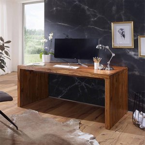 Schreibtisch Massiv-Holz Sheesham Computertisch 120 cm breit Echtholz Design Ablage Büro-Tisch Landhaus-Stil B/H/T ca. 120/76/60cm
