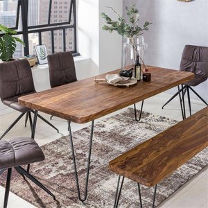 Esstisch Massivholz Sheesham Esszimmer-Tisch Holztisch mit Metallbeinen dunkel-braun Natur-Produkt Massivholzmöbel B/H/T ca. 200/76/80cm