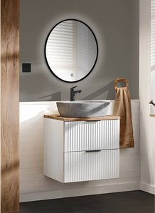 Badezimmer Waschplatz Set 2-teilig weiß ADELAIDE-56-WHITE Modern mit Eiche Nb., Front in Rillenoptik