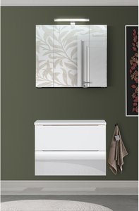 Badezimmer Waschplatz Set, 2-teilig, 80cm Waschtischschrank, weiß Hochglanz, AMARILLO-147-WHITE