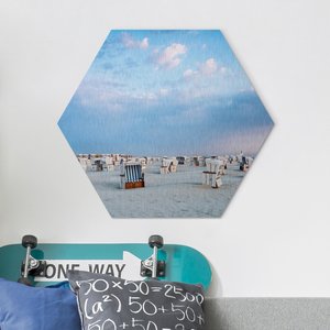 Hexagon-Alu-Dibond Bild Strandkörbe an der Nordsee
