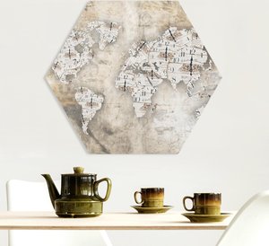 Hexagon-Forexbild Shabby Uhren Weltkarte