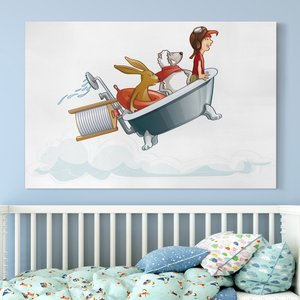 Leinwandbild Kinderzimmer - Querformat Fliegender Bauernhof Badewanne