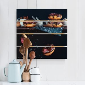Holzbild Plankenoptik Küche - Quadrat Donuts vom Küchenregal