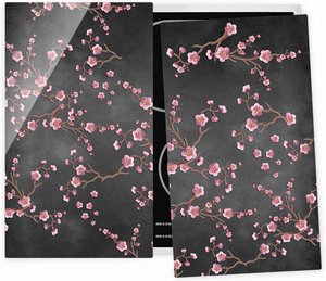 Herdabdeckplatte Kirschblüten auf Schwarz
