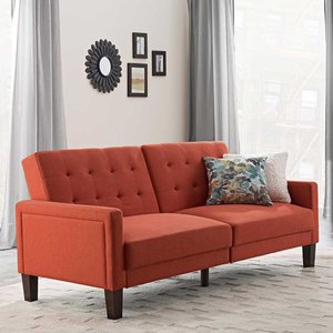 Ausklappbares Sofa Retro in Ziegel Rot 200 cm breit - 88 cm tief