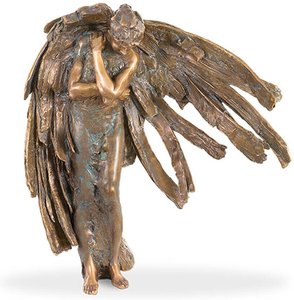 Trauernder Engel - Gartenskulptur aus Bronze - Angelo Piangere / Bronze Patina Wachsguss