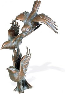 Vogel Gartenskulptur aus Bronze patiniert - Vogelgruppe Rifo / Patina grün