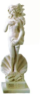Gartenskulptur der Göttin Venus in der Muschel mit Sockel - Steinguss - Zinka / Portland weiß