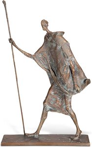 Bronze Gartenskulptur Wanderer mit Stock - Wanderer / Bronze Patina Wachsguss