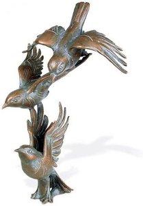 Vogel Gartenskulptur aus Bronze patiniert - Vogelgruppe Rifo / Patina Wachsguss