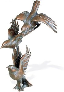 Vogel Gartenskulptur aus Bronze patiniert - Vogelgruppe Rifo / Dunkelbraun