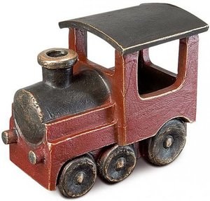 Kleine Bronze Lokomotive als Gartenskulptur - Lokomotive / Bronze dunkelbraun