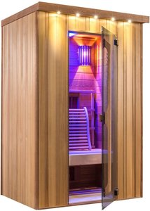 Modern ausgestattete Indoor Infrarotkabine aus Fichtenholz für Zuhause - Osiris / für 6 Personen / mit Magnesiumheizung