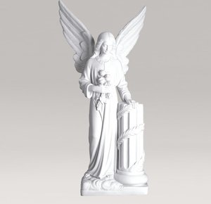 Gartenskulptur Engel neben Säule aus Marmorguss - Engel Bella