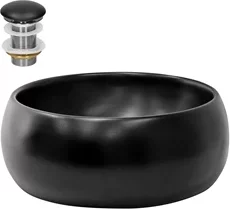 Waschbecken inkl. Ablaufgarnitur ohne Überlauf Ø 40x15,5 cm Schwarz matt aus Keramik ML-Design