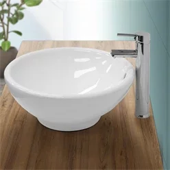 Waschbecken Rundform Ø 420 x 170 mm Weiß inkl. Überlauf aus Keramik