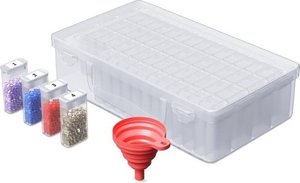 Rubye® Aufbewahrungsbox für Diamantmalerei - Sortierbox - Diamantmalerei Erwachsene - Trichter - Aufkleber - Aufbewahrungsbox 64 Boxen