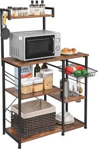 Goliving Küchenschrank - Küchenregal Upright - Mikrowellenschrank - Organizer - Metall - Holz - 90 x 40 x 132 cm - Braun