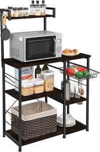 Goliving Küchenschrank - Küchenregal Upright - Mikrowellenschrank - Organizer - Metall - Holz - 90 x 40 x 132 cm - Schwarz