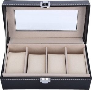 Lowander Uhrenbox - Uhrenbox für Männer und Frauen - 4 Uhren - Schwarz