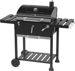 KitchenBrothers Holzkohle BBQ - Smoker Barbecue - Verstellbarer Kohlerost - 42x57cm Grillfläche - Seitenwände - Schwarz