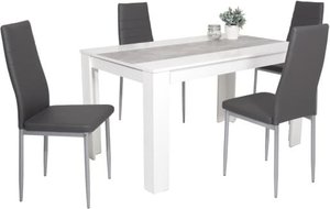 Tischgruppe Lilo 5-teilig Weiß-Betonoptik/Kunstleder Grau