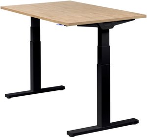 Höhenverstellbarer Schreibtisch "Premium Line", schwarz, Tischplatte 120 x 80 cm Wildeiche, elektrisch höhenverstellbar, Stehschreibtisch, Tischgestell