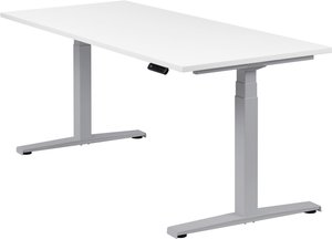 Höhenverstellbarer Schreibtisch "Basic Line", silber, Tischplatte 180 x 80 cm weiß, elektrisch höhenverstellbar, Stehschreibtisch, Tischgestell