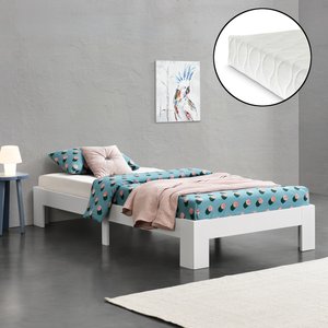 [en.casa] Holzbett Raisio 90x200 cm mit Kaltschaummatratze Weiß
