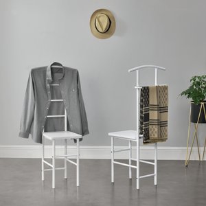 [en.casa] Herrendiener Stuhl Anaheim 107x45x45 cm mit Kleiderbügel + Hosenhalter Ablage Metallgestell Weiß